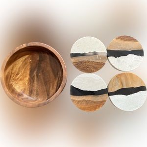 West Elm Marble & Wood Coaster and Matching Holder